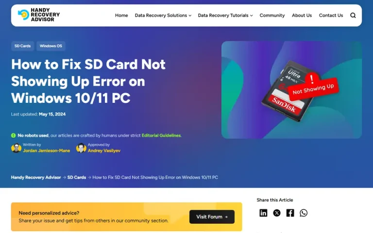 The article as published on handyrecovery.com