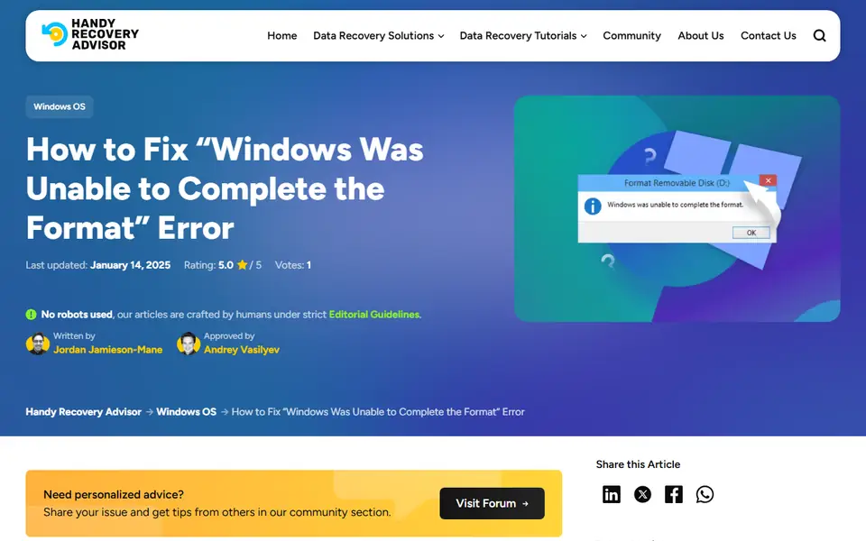 The article as published on handyrecovery.com