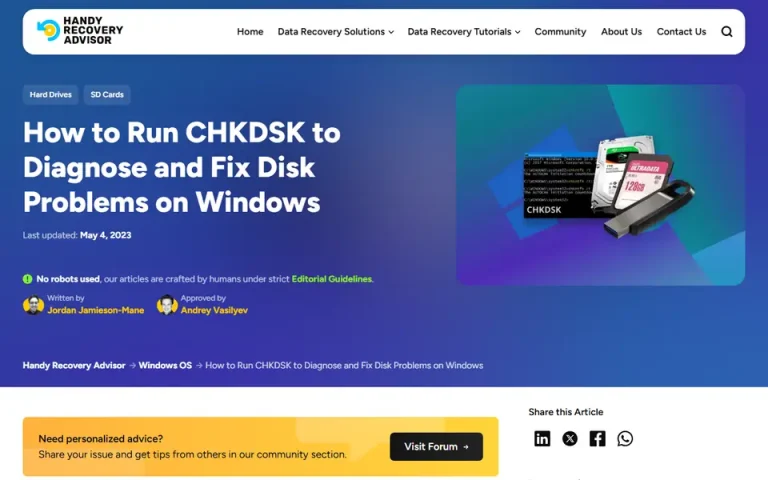 The article as published on handyrecovery.com
