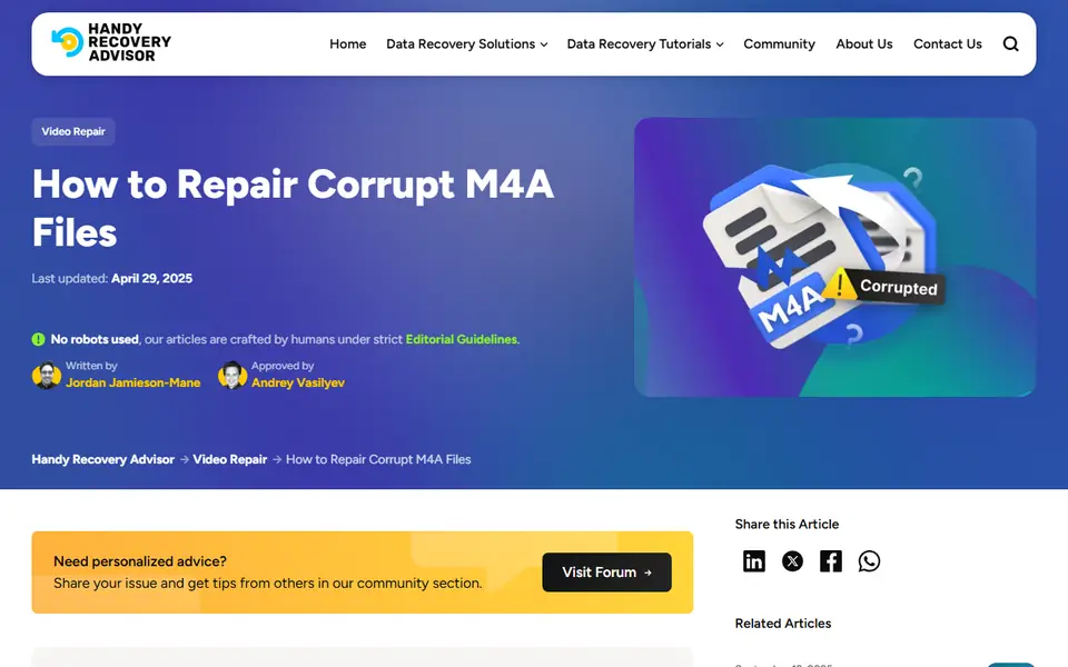 The article as published on handyrecovery.com