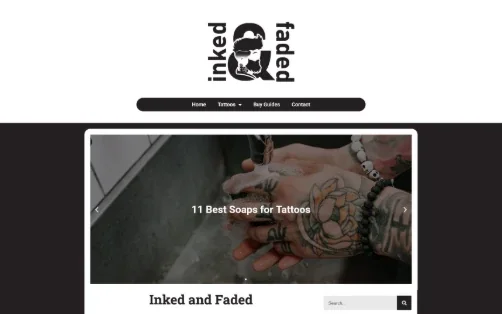 Inked and Faded's old homepage: logo, pill menu and a sliding image banner